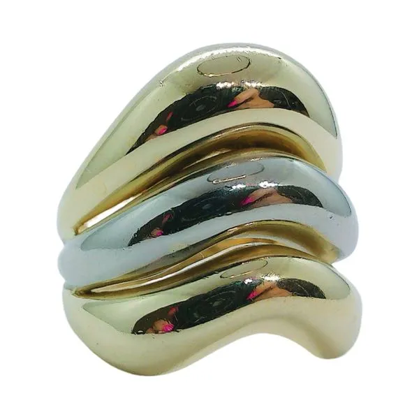 14K Two-Tone Gold Wave Bubble Ring – Retro Estate Statement Ring Image 2 Joint Venture Jewelry Cary, NC