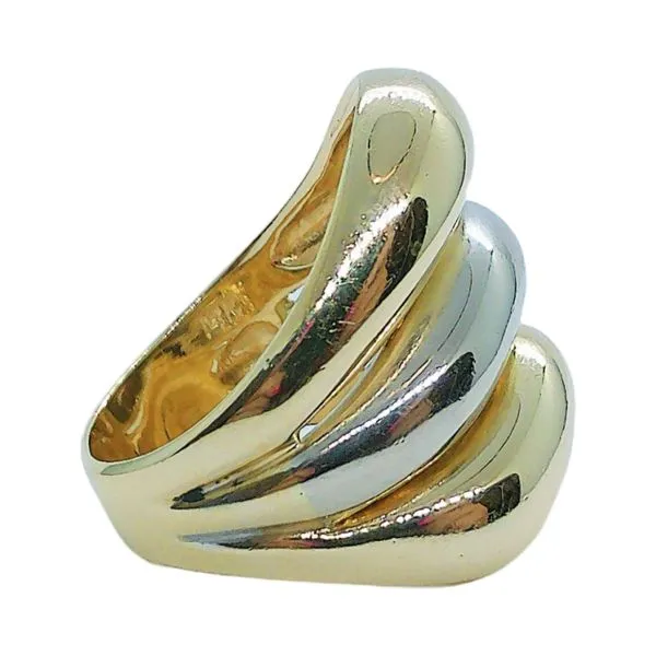 14K Two-Tone Gold Wave Bubble Ring – Retro Estate Statement Ring Image 3 Joint Venture Jewelry Cary, NC