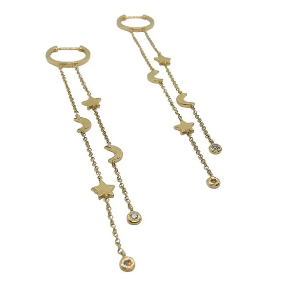Moon and Star Dangle Hoop Earrings Image 2 Joint Venture Jewelry Cary, NC