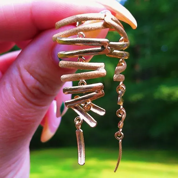 18k Gold Zig-Zag Drop Earrings – Polished & Brushed Dangle | Joint Venture Jewelry Image 3 Joint Venture Jewelry Cary, NC