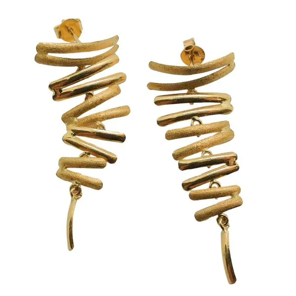 Dangle Zig-Zag Gold Earrings Joint Venture Jewelry Cary, NC