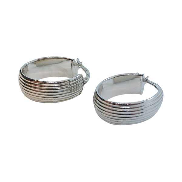 14k White Gold Oval Ridged Huggie Estate Earrings Image 2 Joint Venture Jewelry Cary, NC