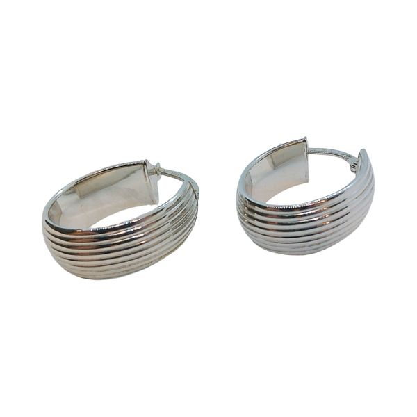 14k White Gold Oval Ridged Huggie Estate Earrings Image 3 Joint Venture Jewelry Cary, NC