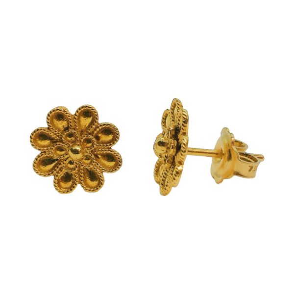 18k Yellow Gold Flower Stud Estate Earrings Image 2 Joint Venture Jewelry Cary, NC