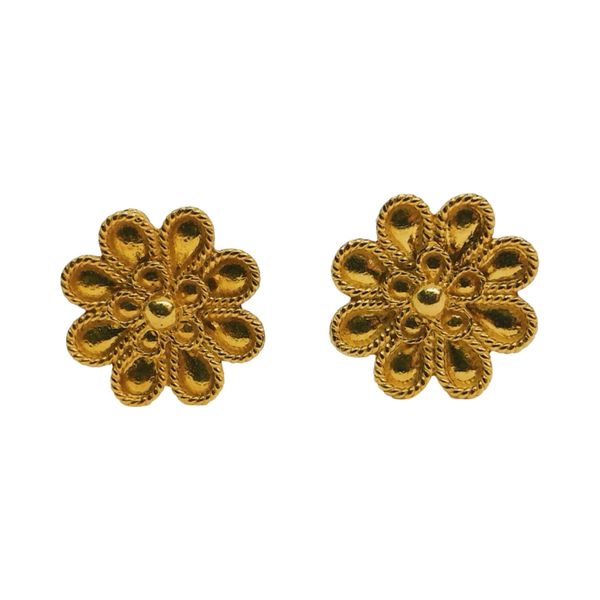 18k Yellow Gold Flower Stud Estate Earrings Joint Venture Jewelry Cary, NC