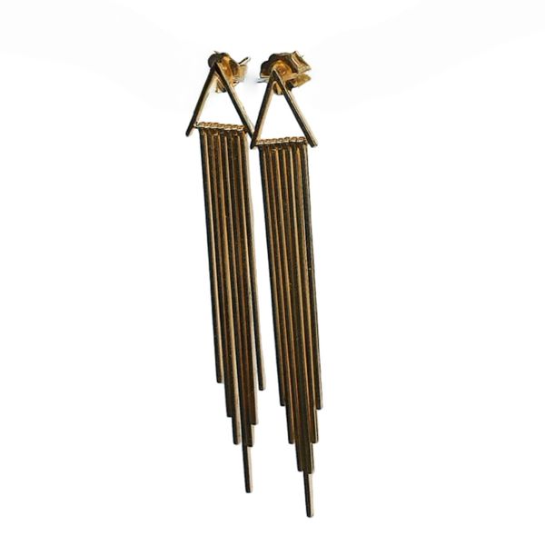 14K Yellow Gold Contemporary Geometric Fringe Drop Earrings Image 2 Joint Venture Jewelry Cary, NC