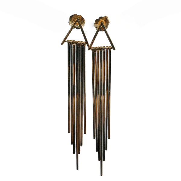 14K Yellow Gold Contemporary Geometric Fringe Drop Earrings Joint Venture Jewelry Cary, NC