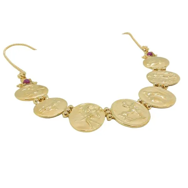 18K Yellow Gold Medallion Necklace with Cabochon Ruby Accents Image 2 Joint Venture Jewelry Cary, NC