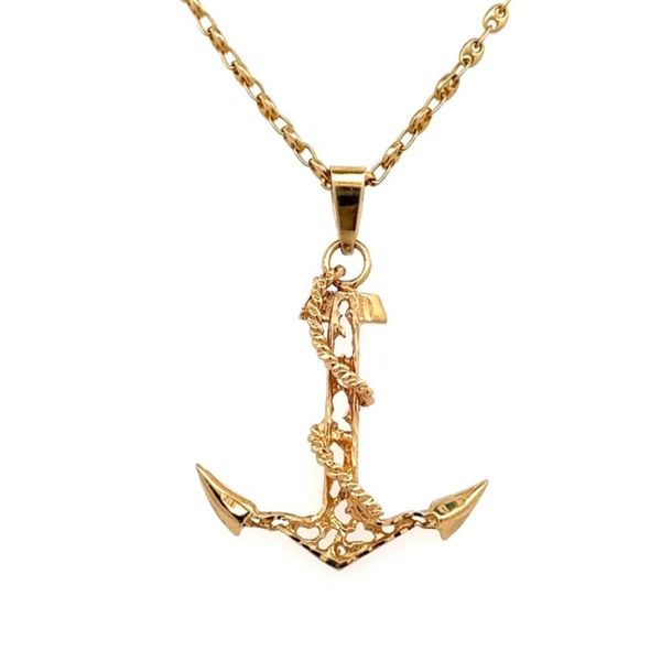 14K Yellow Gold Anchor Pendant Necklace on Anchor Link Chain Joint Venture Jewelry Cary, NC