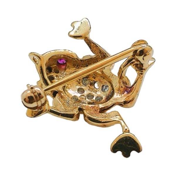14K Gold Diamond Frog Brooch with Ruby Eyes Image 3 Joint Venture Jewelry Cary, NC