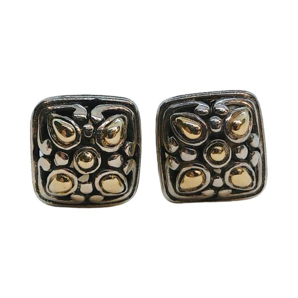 David Yurman Sterling Silver & 18K Yellow Gold Square Estate Stud Earrings Joint Venture Jewelry Cary, NC