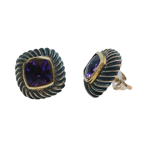 David Yurman Sterling Silver & 14k Gold Amethyst Cable Stud Earrings Image 2 Joint Venture Jewelry Cary, NC