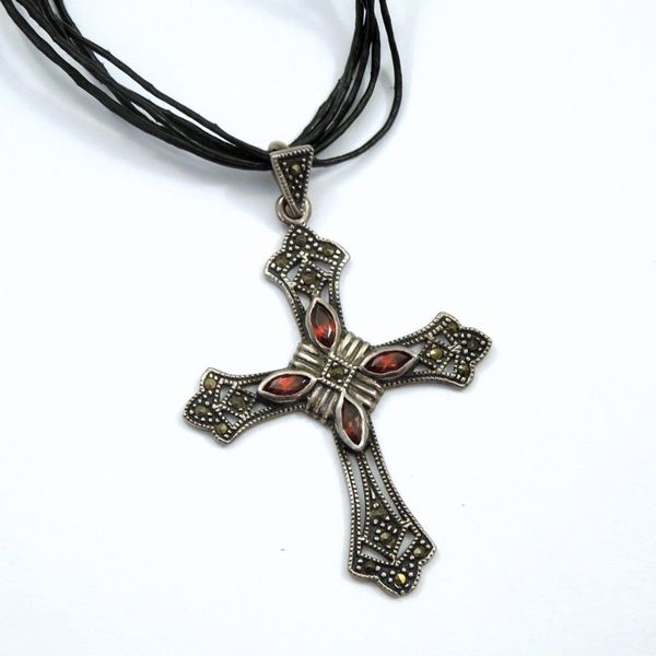 Silver and Garnet Cross Pendant Joint Venture Jewelry Cary, NC
