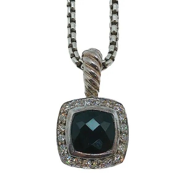 Estate Albion David Yurman Sterling Silver 11mm Black Onyx & Diamond Pendant Necklace Joint Venture Jewelry Cary, NC