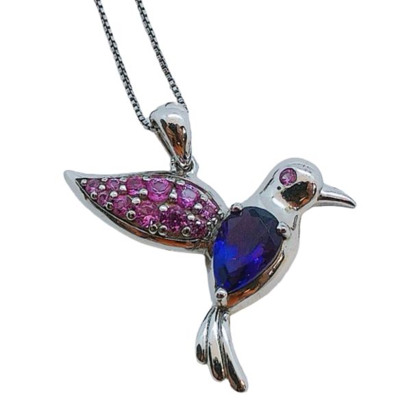 Sterling Silver Amethyst & Pink Tourmaline Hummingbird Pendant with Chain Joint Venture Jewelry Cary, NC