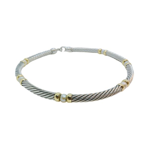 David Yurman Sterling Silver & 14K Gold Cable Pearl Estate Necklace Image 2 Joint Venture Jewelry Cary, NC