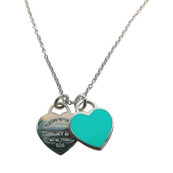 Tiffany & Co. Sterling Silver Blue Enamel Double Heart Necklace Image 2 Joint Venture Jewelry Cary, NC
