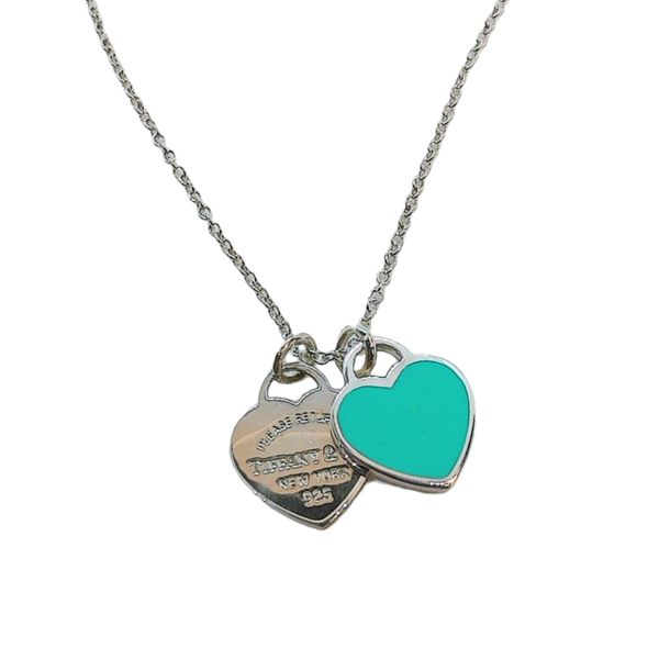 Tiffany & Co. Sterling Silver Blue Enamel Double Heart Necklace Joint Venture Jewelry Cary, NC