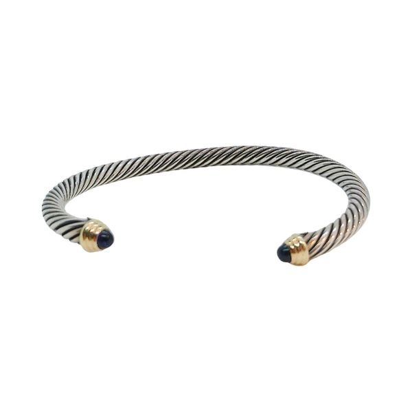 David Yurman Sterling Silver & 14k Gold Amethyst Skinny Cable Cuff Bracelet Joint Venture Jewelry Cary, NC