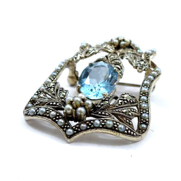 Blue Topaz and Seed Pearl Pendant/Pin Image 2 Joint Venture Jewelry Cary, NC
