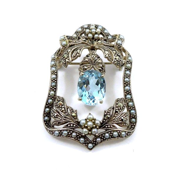Blue Topaz and Seed Pearl Pendant/Pin Joint Venture Jewelry Cary, NC