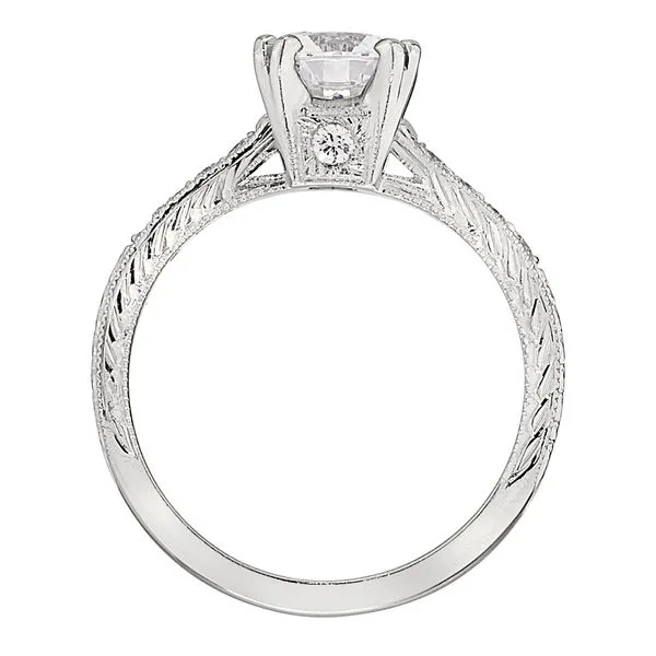 Jabel White Gold Semi Mount Engagement Ring with Prong Set Round Diamonds, Milgrain and Engraved Detail Image 3 J. Schrecker Jewelry Hopkinsville, KY
