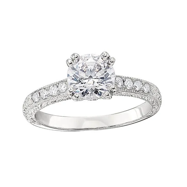 Jabel White Gold Semi Mount Engagement Ring with Prong Set Round Diamonds, Milgrain and Engraved Detail J. Schrecker Jewelry Hopkinsville, KY