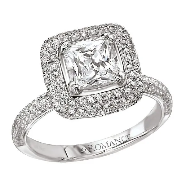 White Gold Cushion Shaped Bridal Semi Mount with Micro Pave Set Round Diamonds, 0.51 Carats Total Weight J. Schrecker Jewelry Hopkinsville, KY