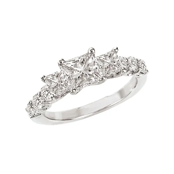 14 Karat White Gold Three Stone-Style Ring with Accent Diamonds J. Schrecker Jewelry Hopkinsville, KY