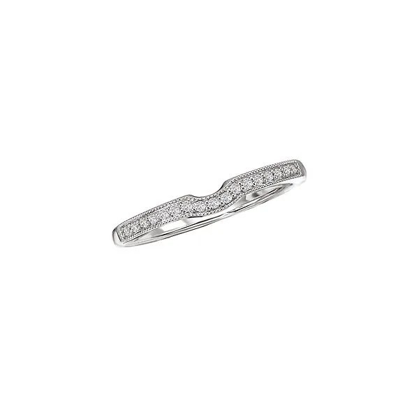 White Gold Curved Fitted Wedding Band with Round Diamonds and Milgrain Detail J. Schrecker Jewelry Hopkinsville, KY