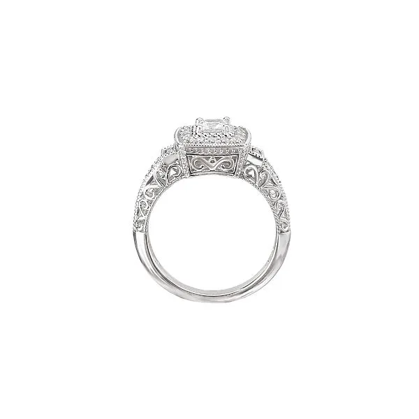 White Gold Bridal Ring with Princess Cut Center Diamond Surrounded by a Halo of Round Diamonds Image 2 J. Schrecker Jewelry Hopkinsville, KY