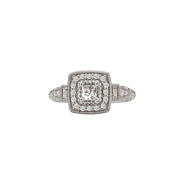 White Gold Bridal Ring with Princess Cut Center Diamond Surrounded by a Halo of Round Diamonds Image 3 J. Schrecker Jewelry Hopkinsville, KY