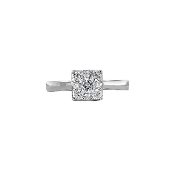 White Gold Diamond Square Cluster Ring with Eleven Prong-Set Round Diamonds Image 2 J. Schrecker Jewelry Hopkinsville, KY