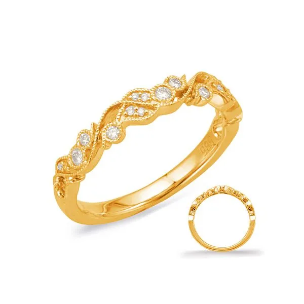 Yellow Gold Vine & Leaf Design Band with Bezel-Set Round Diamonds J. Schrecker Jewelry Hopkinsville, KY