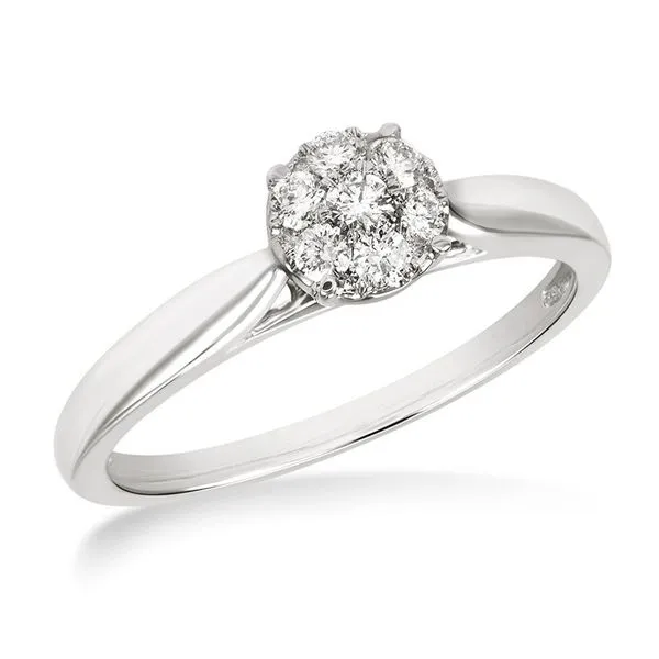 White Gold Cathedral Style Engagement Ring with 0.25 Carat Round Cluster J. Schrecker Jewelry Hopkinsville, KY