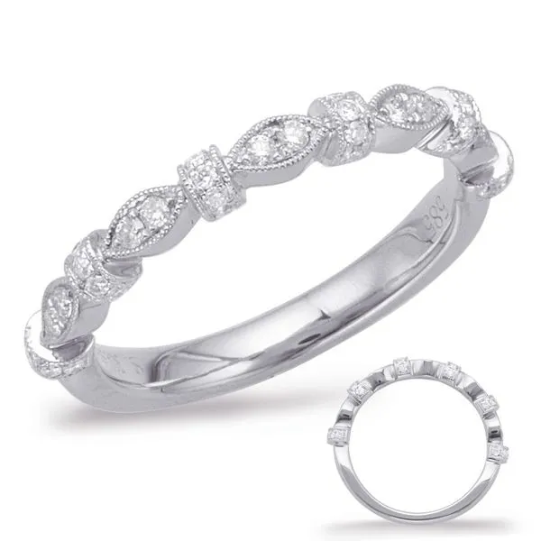 14 Karat White Gold Fancy Stackable Band with Round Diamonds J. Schrecker Jewelry Hopkinsville, KY