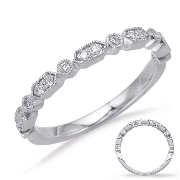 14 Karat White Gold Fancy Stackable Band with Round Diamonds J. Schrecker Jewelry Hopkinsville, KY