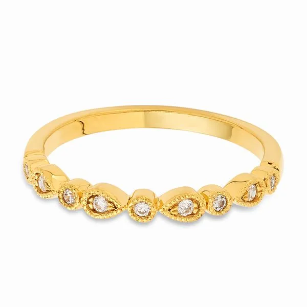Yellow Gold Stackable Band Ring with Round Diamonds and Milgrain / Bead Detail J. Schrecker Jewelry Hopkinsville, KY