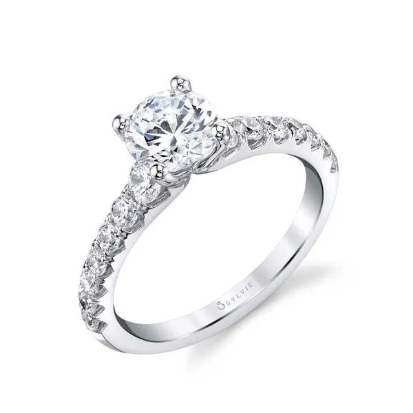 Sylvie Veronique White Gold Engagement Ring for 1 Carat Round Diamond with Graduated Round Accents J. Schrecker Jewelry Hopkinsville, KY