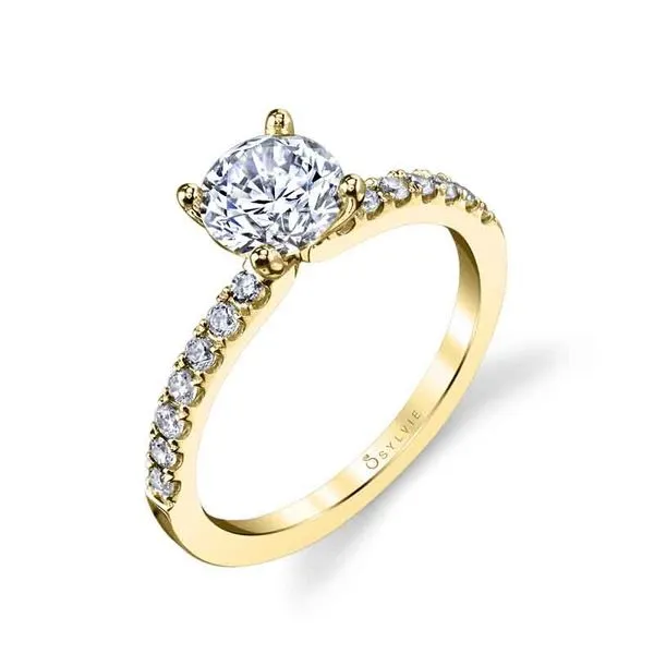 Sylvie Celeste Yellow Gold Engagement Ring for 1.5 Carat Round Diamond with Prong Set Round Accent Diamonds J. Schrecker Jewelry Hopkinsville, KY