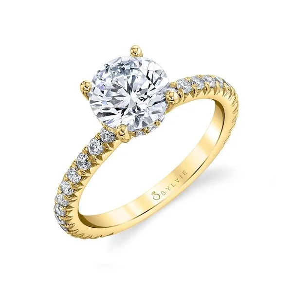 Sylvie Perri Yellow Gold Classic Hidden Halo Round Engagement Ring with Round Accent Diamonds J. Schrecker Jewelry Hopkinsville, KY