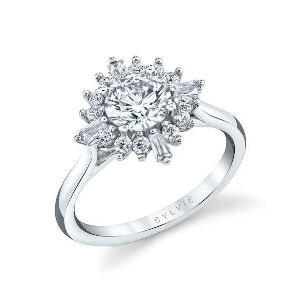 Sylvie Ariah White Gold Engagement Ring with Floral Inspired Halo for 1 Carat Round Diamond J. Schrecker Jewelry Hopkinsville, KY