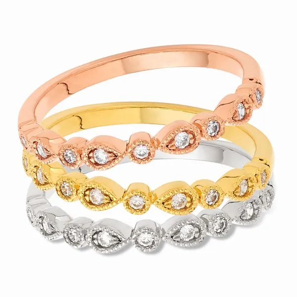 Yellow Gold Stackable Band Ring with Round Diamonds and Milgrain / Bead Detail Image 2 J. Schrecker Jewelry Hopkinsville, KY