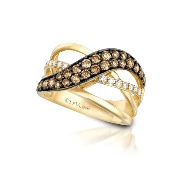 LeVian Chocolatier Crossover Design Ring Chocolate Diamonds & Vanilla Diamonds in 14 Karat Honey Gold J. Schrecker Jewelry Hopkinsville, KY