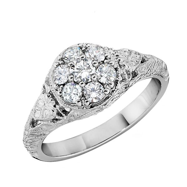 Jabel White Gold Round Diamond Cluster Ring with Pierced Botanical Design J. Schrecker Jewelry Hopkinsville, KY