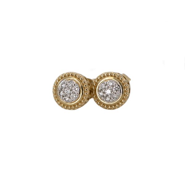 Yellow Gold Diamond Cluster Earrings with Milgrain and Filigree Halo Detail Image 3 J. Schrecker Jewelry Hopkinsville, KY