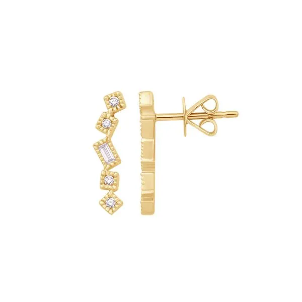 Yellow Gold Earrings with Round and Straight Baguette Diamonds J. Schrecker Jewelry Hopkinsville, KY