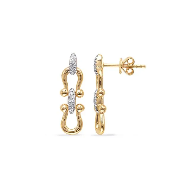 Yellow Gold Equestrian Link Earrings with Round Diamonds J. Schrecker Jewelry Hopkinsville, KY