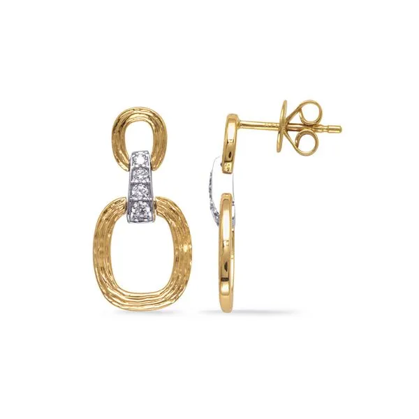 Yellow and White Gold Textured Oval Door Knocker Style Diamond Earrings J. Schrecker Jewelry Hopkinsville, KY