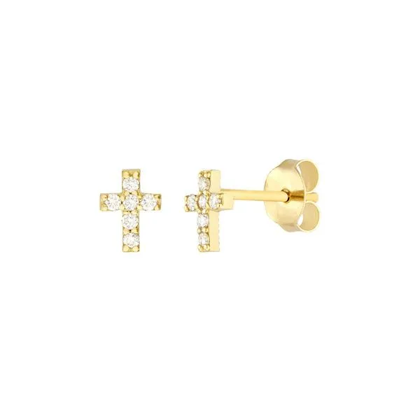 Yellow Gold Diamond Cross Stud Earrings J. Schrecker Jewelry Hopkinsville, KY